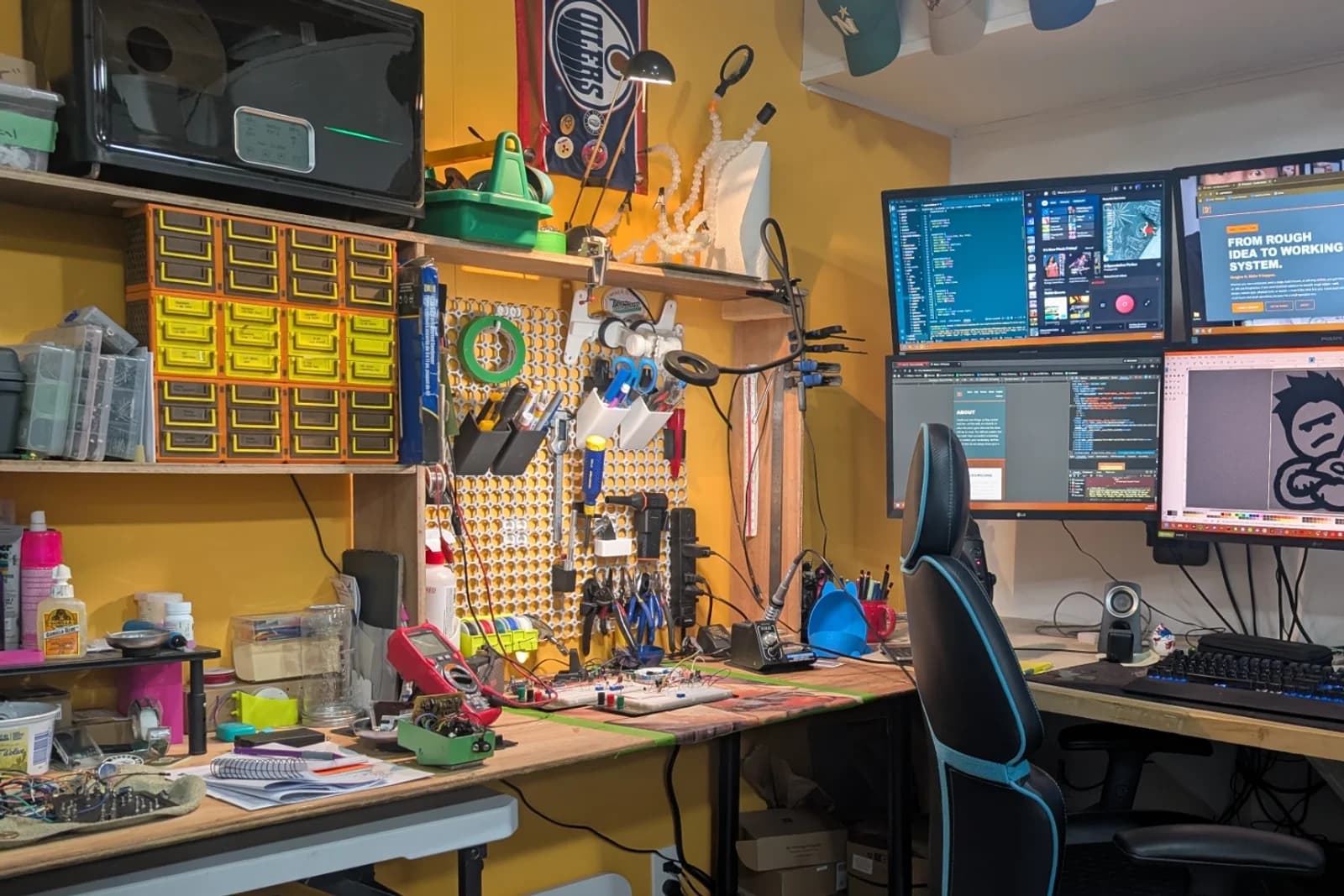 Robin’s workshop — electronics bench and development setup at PR Practical